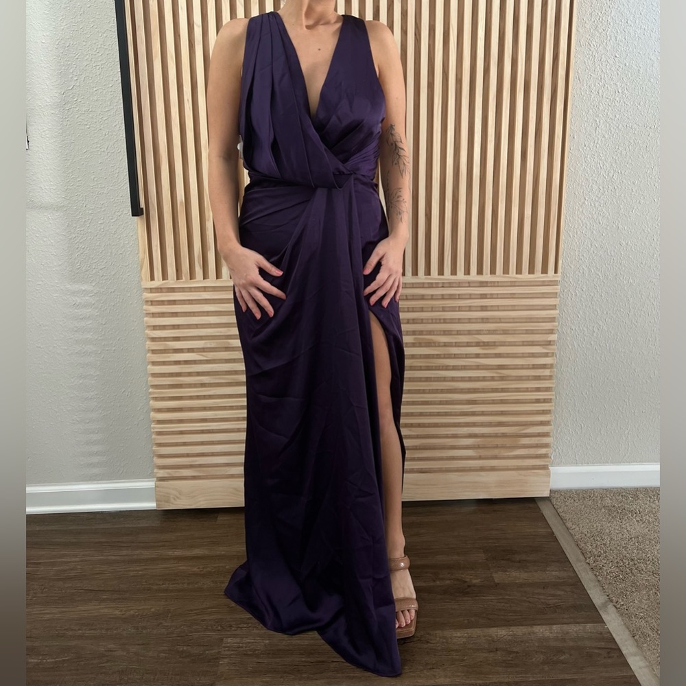 Fame and Partners | Deep Purple Satin and Silk Dress